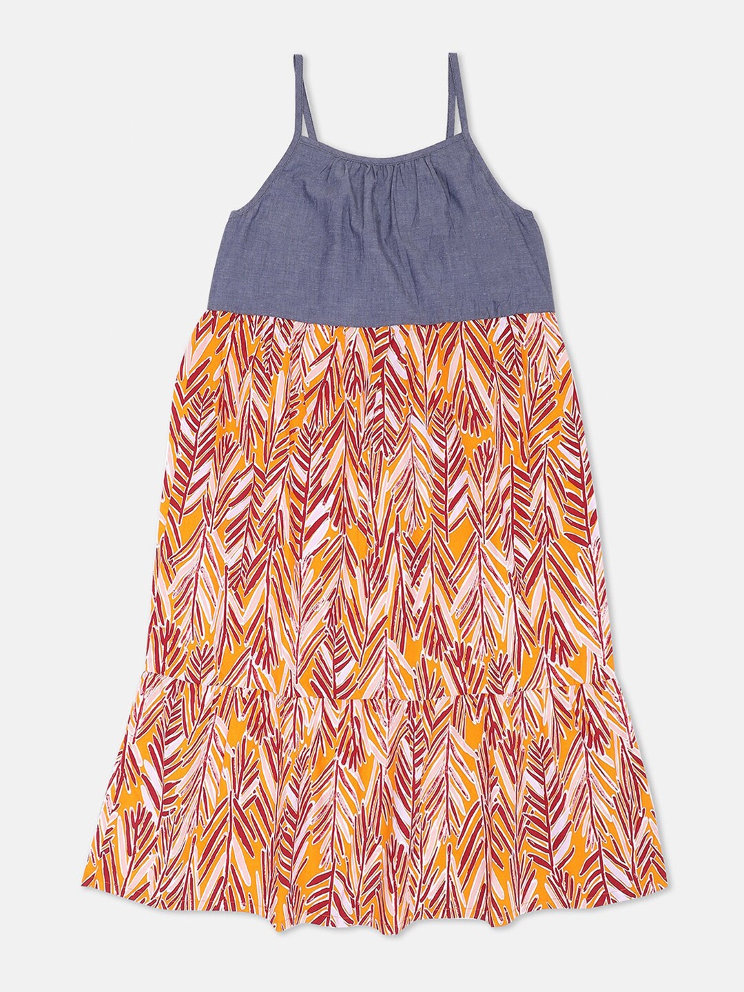 

United Colors of Benetton Girls Multicoloured Shoulder Straps A-Line Dress, Multi