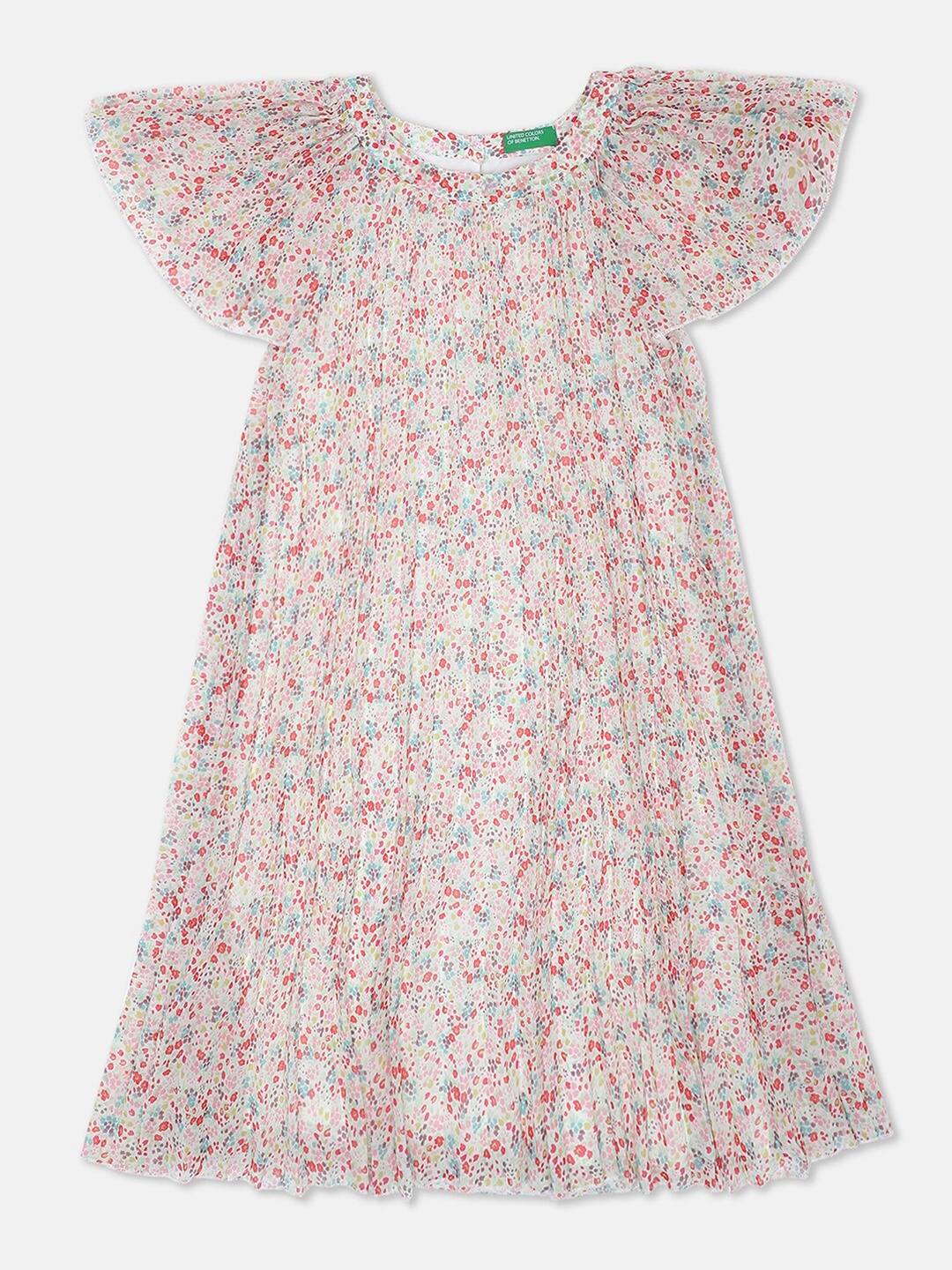 

United Colors of Benetton White & Pink Floral A-Line Dress