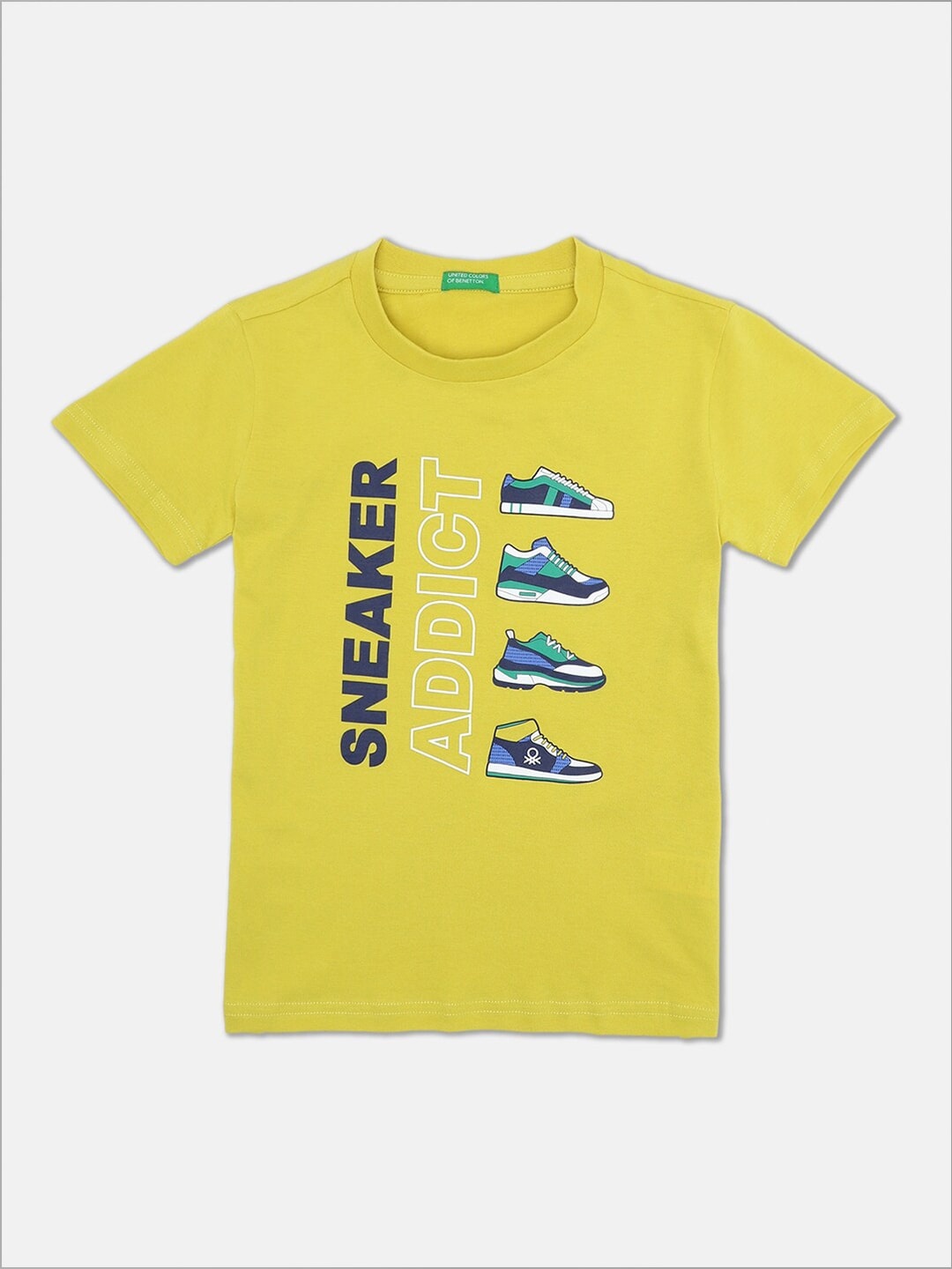 United Colors of Benetton Boys Yellow & Blue Printed Cotton T-shirt
