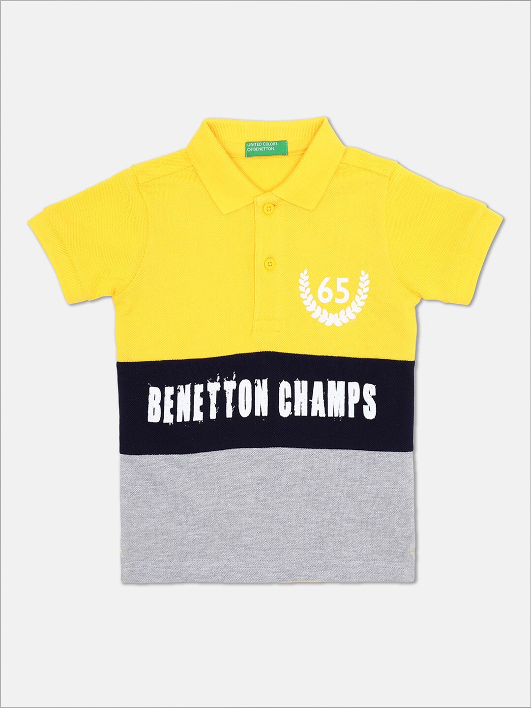 

United Colors of Benetton Boys Yellow & Grey Colourblocked Polo Collar T-shirt