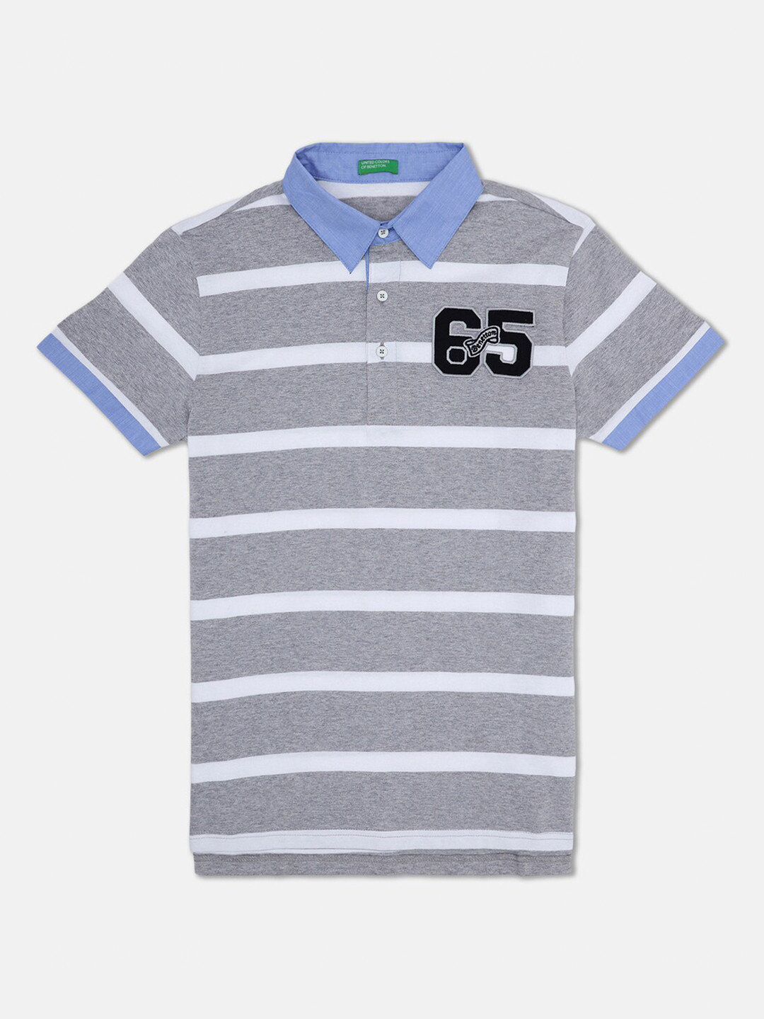 

United Colors of Benetton Boys Grey & White Striped Polo Collar T-shirt