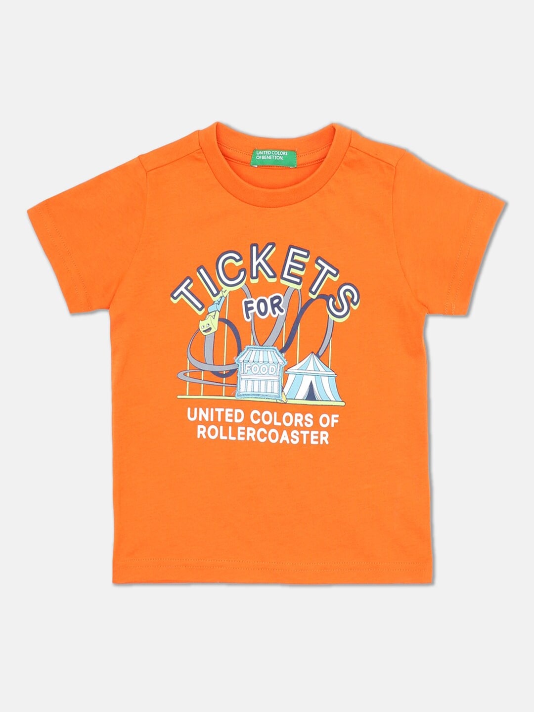 

United Colors of Benetton Boys Orange Typography Printed Cotton T-shirt