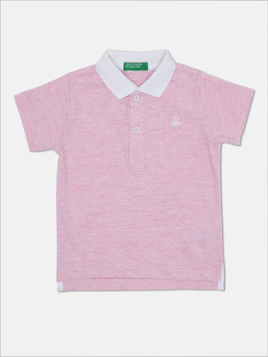 

United Colors of Benetton Boys Pink & White Solid Polo Collar Cotton T-shirt