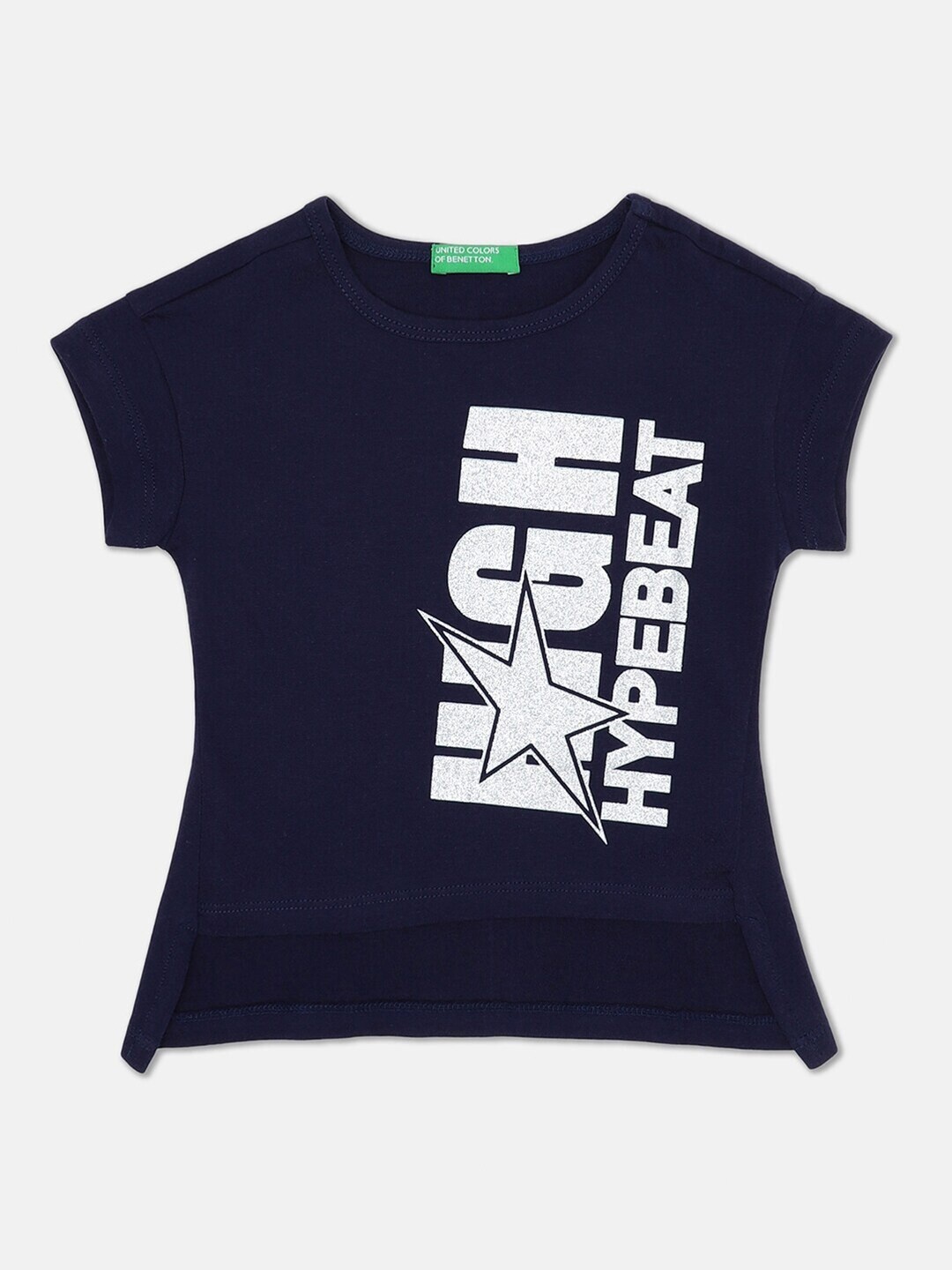 

United Colors of Benetton Girls Navy Blue Typography Printed T-shirt