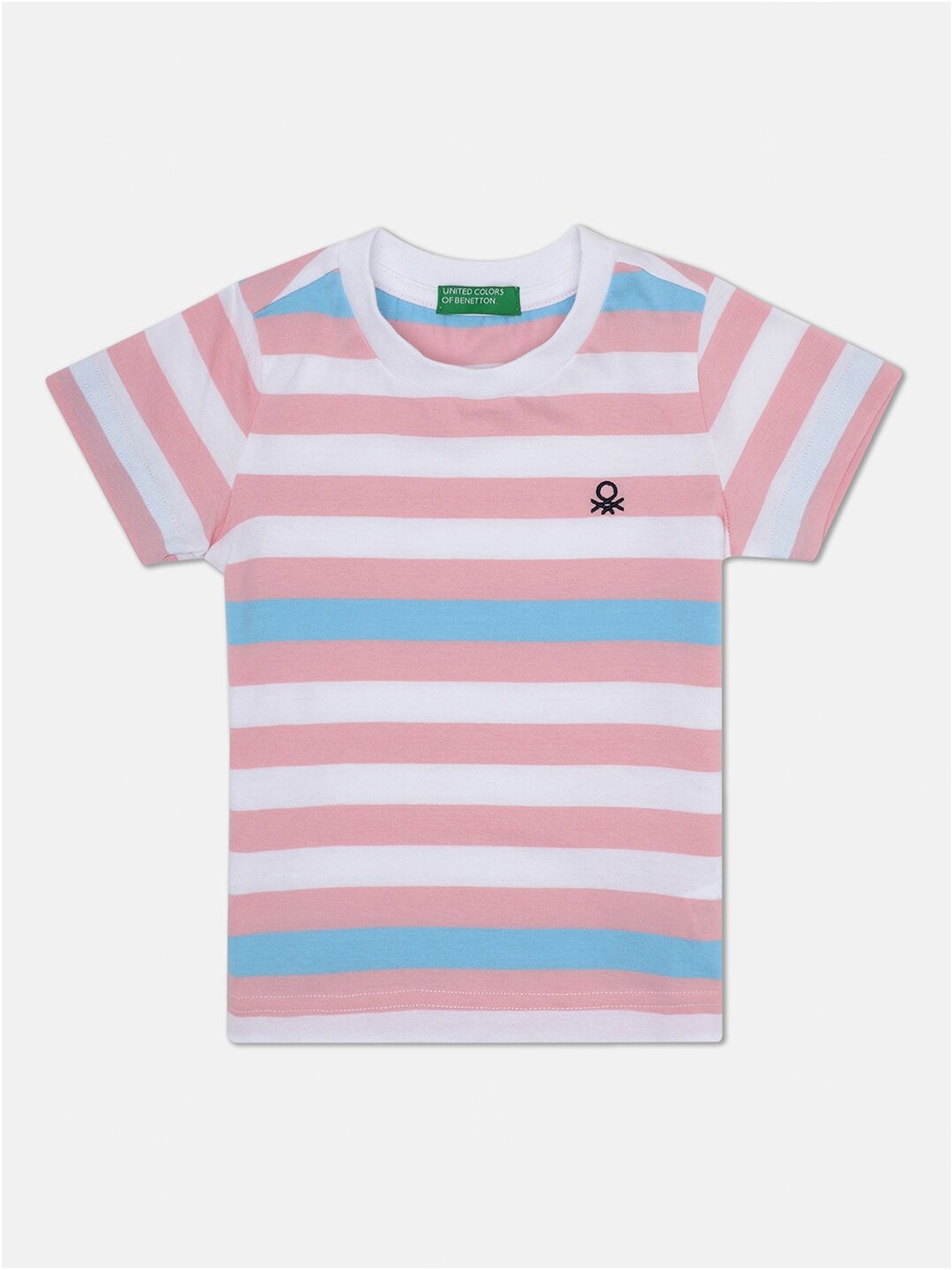 

United Colors of Benetton Boys Pink & White Striped Pure Cotton T-shirt