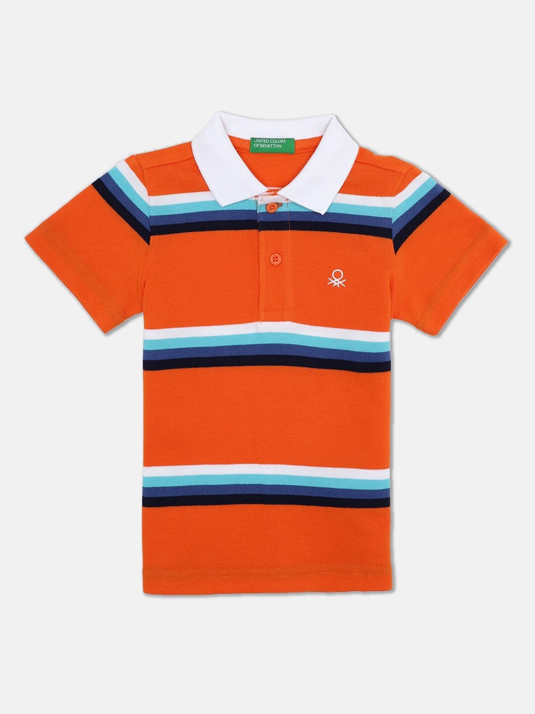 

United Colors of Benetton Boys Orange & White Striped Polo Collar T-shirt