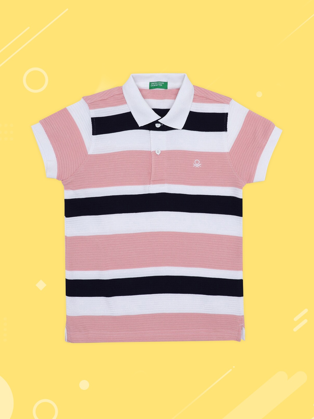 

United Colors of Benetton Boys Pink & White Striped Polo Collar T-shirt