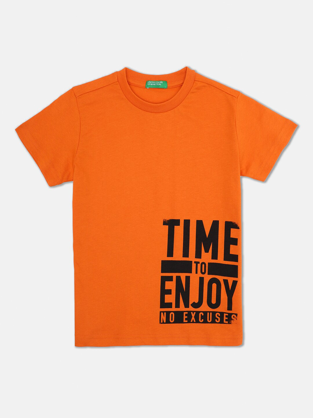 

United Colors of Benetton Boys Orange Typography Printed Cotton T-shirt
