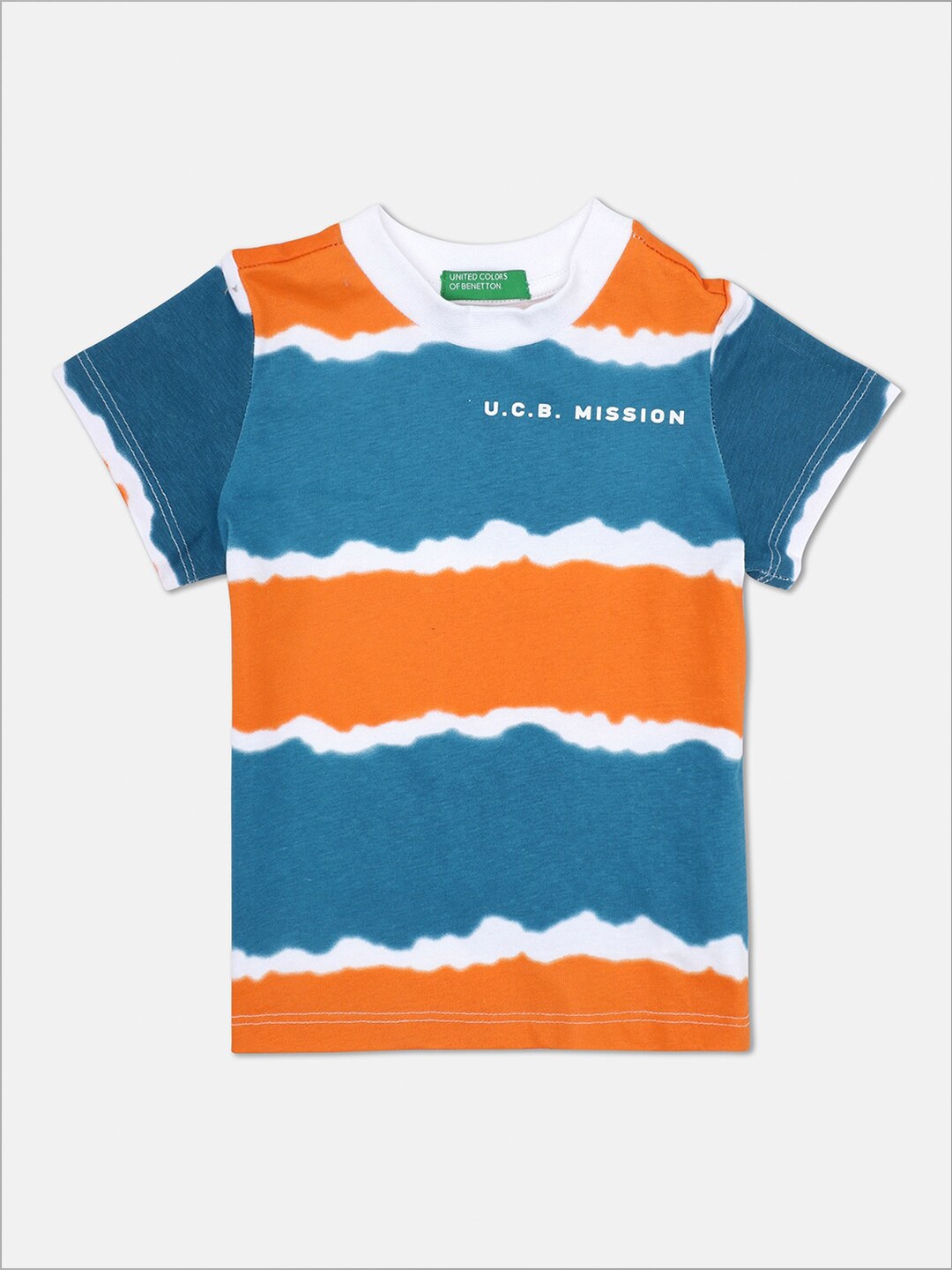 

United Colors of Benetton Boys Blue & Orange Striped Cotton T-shirt