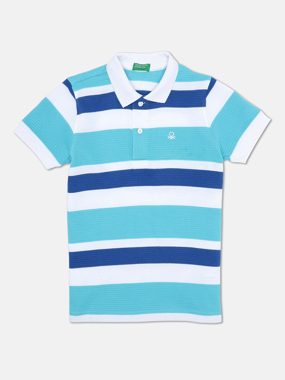 

United Colors of Benetton Boys Blue & White Striped Polo Collar T-shirt
