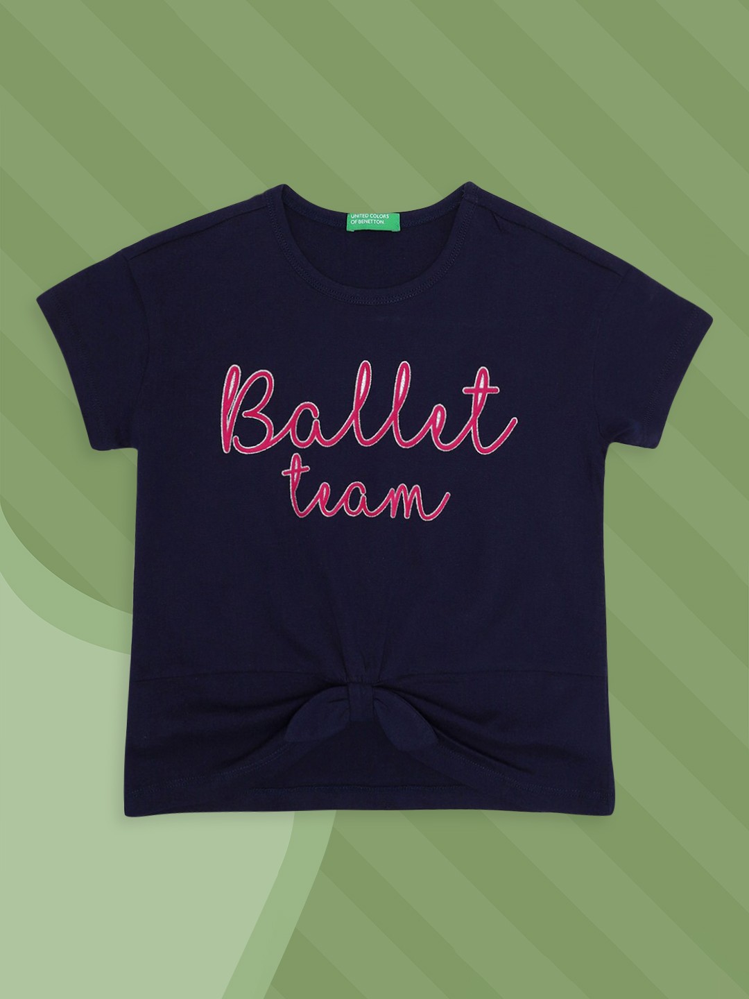 

United Colors of Benetton Girls Navy Blue Typography Printed Cotton T-shirt