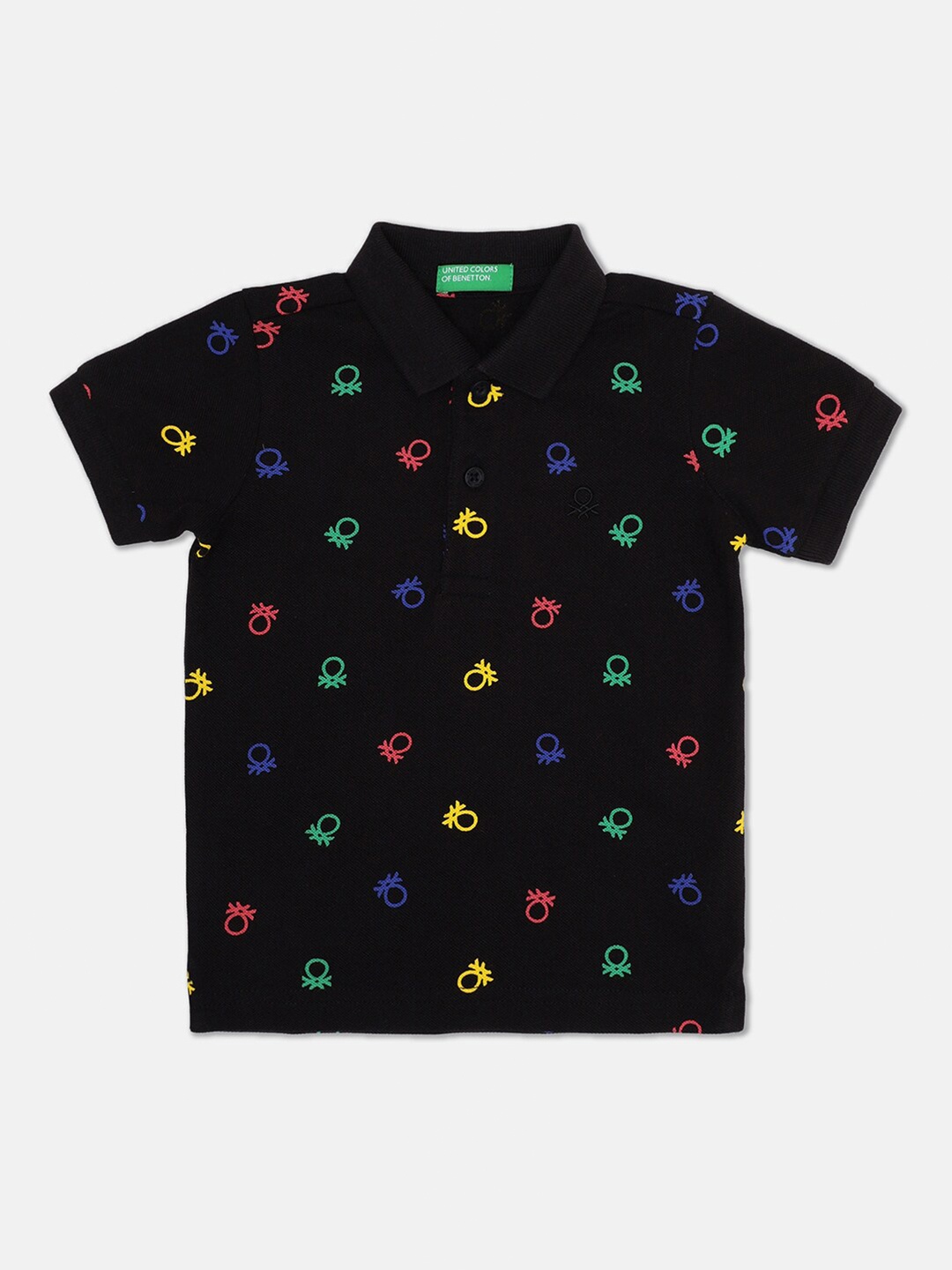 

United Colors of Benetton Boys Black Printed Polo Collar T-shirt