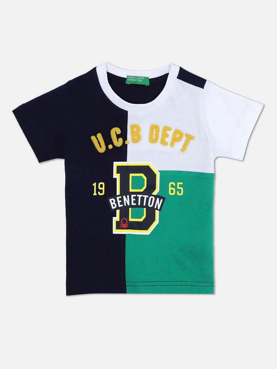 

United Colors of Benetton Boys Black & Green Colourblocked Cotton T-shirt