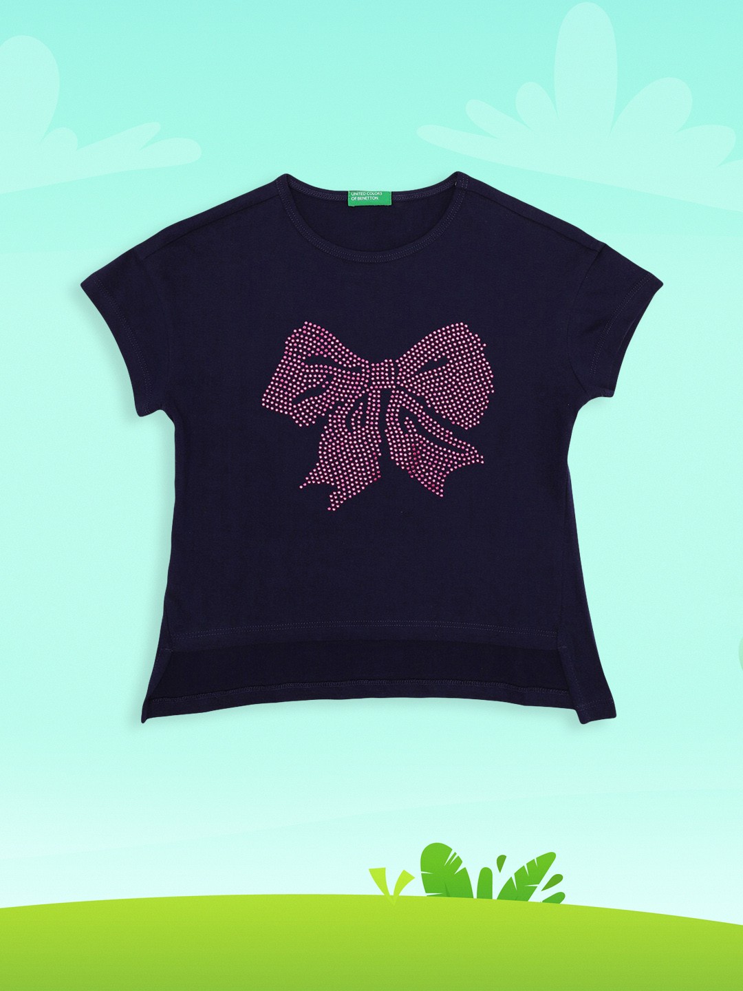 

United Colors of Benetton Girls Navy Blue Embellished Cotton T-shirt