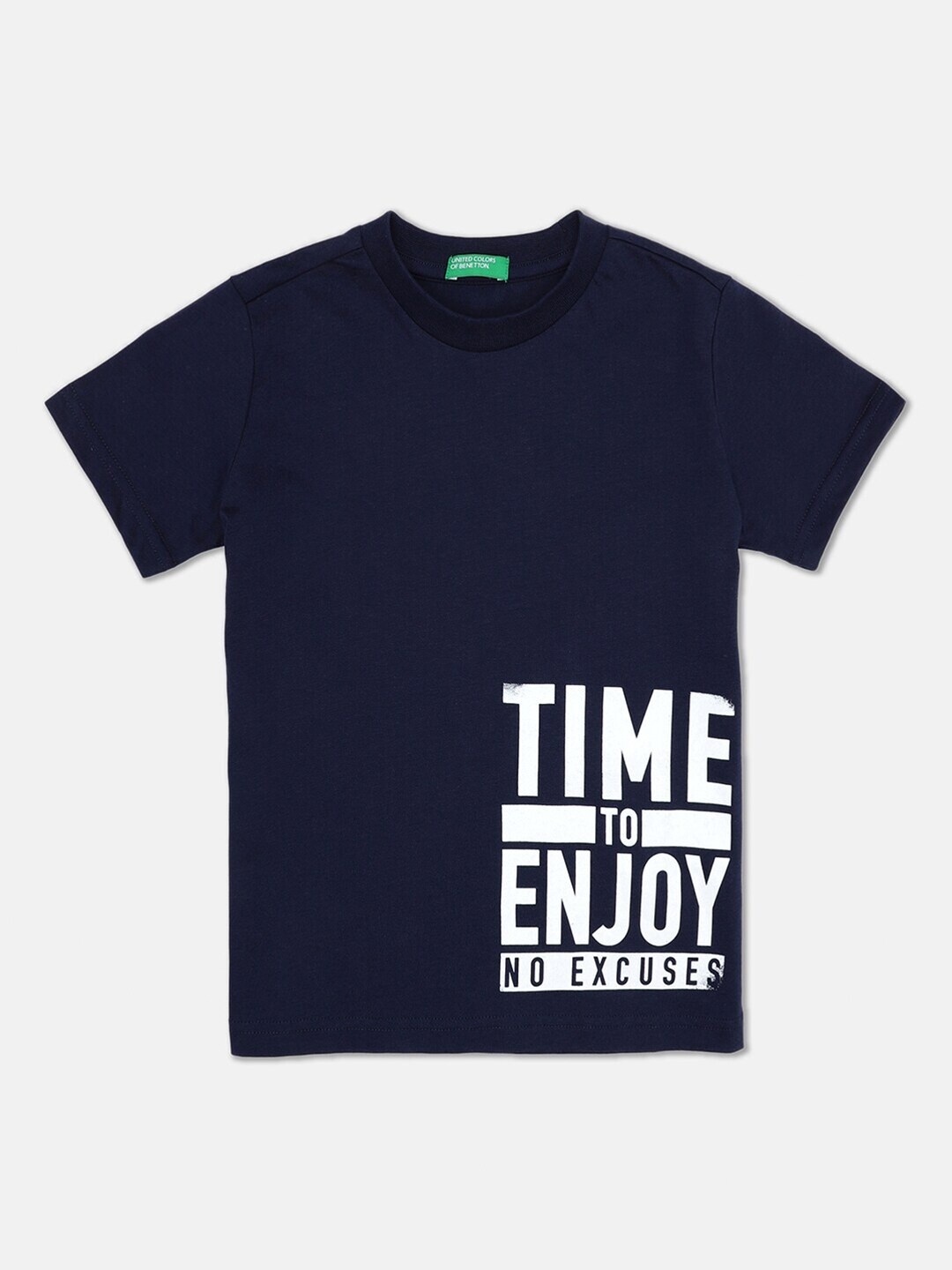 

United Colors of Benetton Boys Navy Blue Typography Printed T-shirt