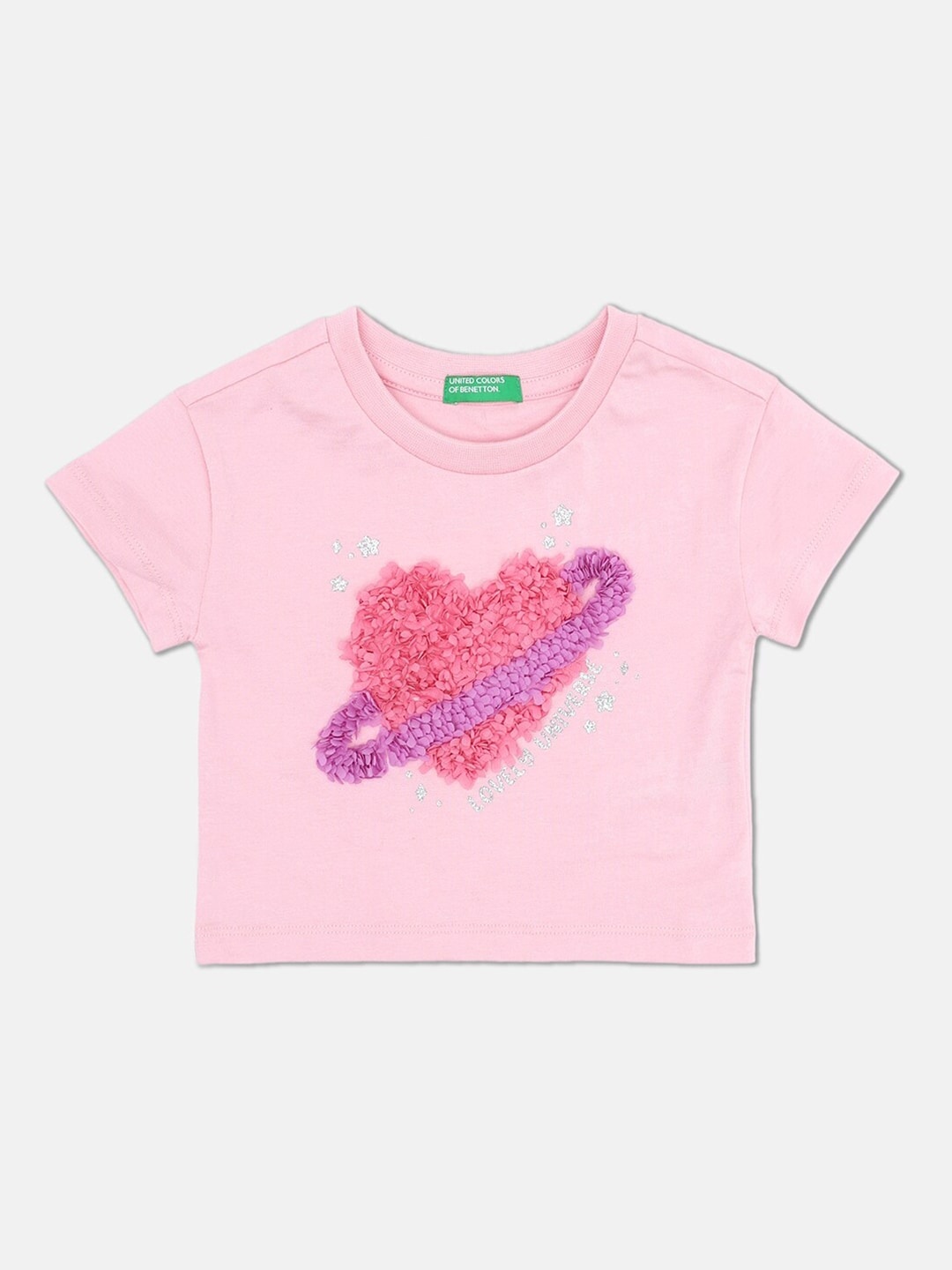 

United Colors of Benetton Girls Pink Printed Cotton T-shirt