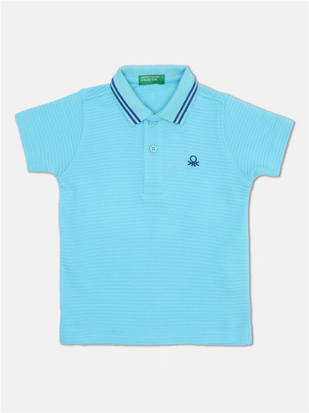 

United Colors of Benetton Boys Blue Solid Polo Collar Cotton T-shirt