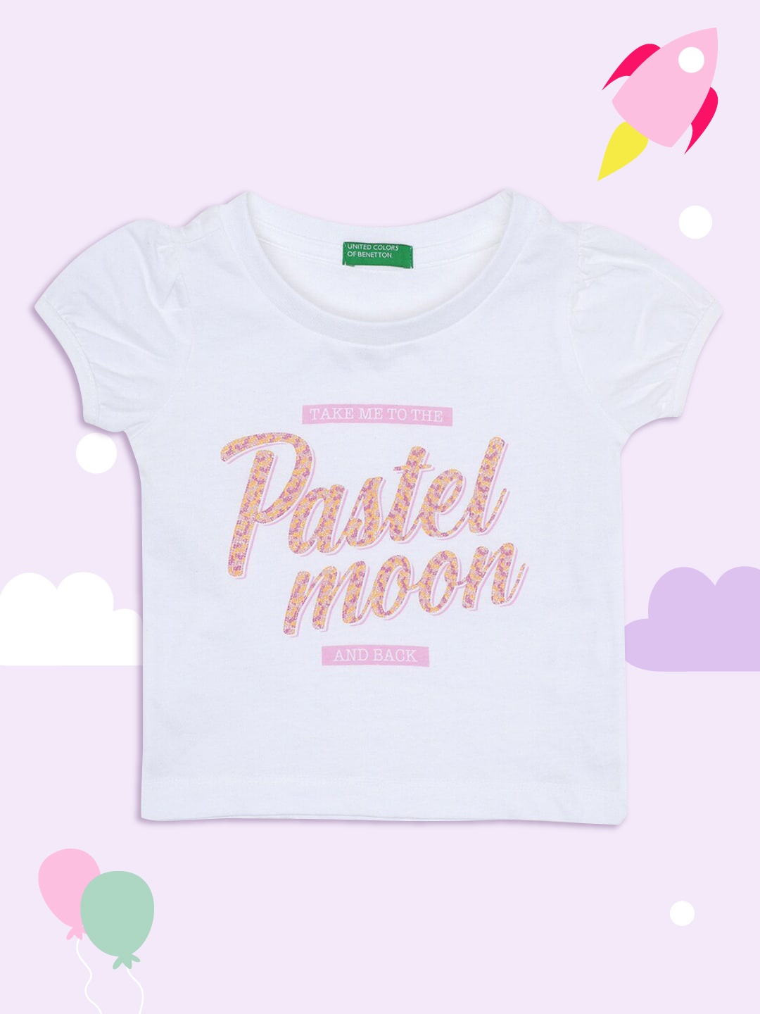 

United Colors of Benetton Girls White & Pink Typography Printed T-shirt
