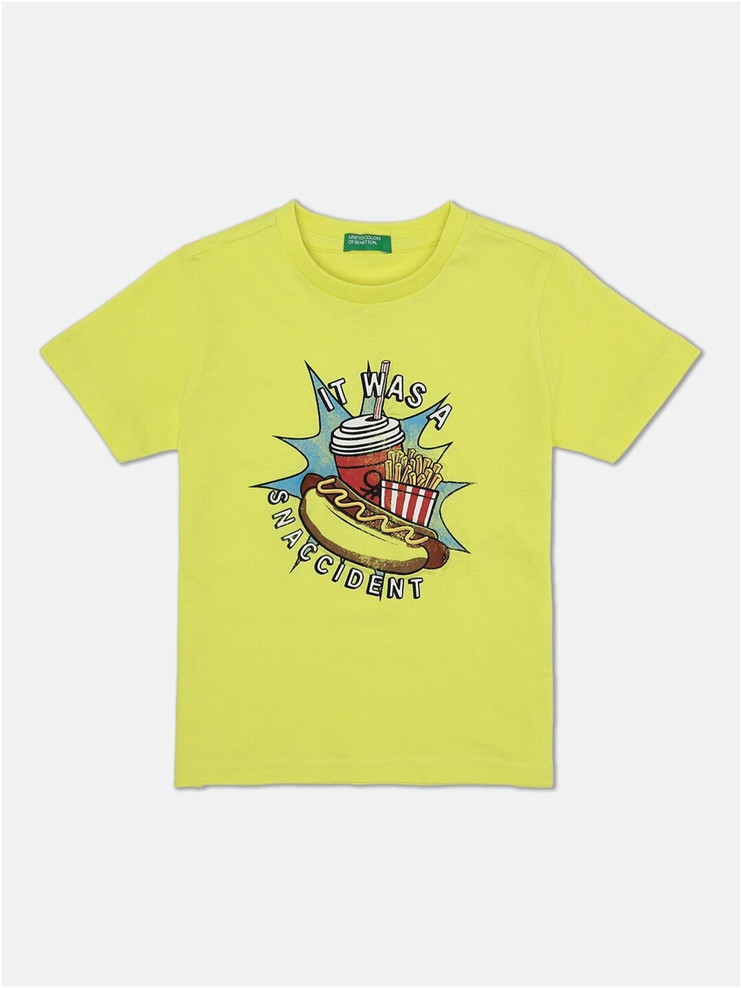 

United Colors of Benetton Boys Yellow Typography Printed Applique T-shirt