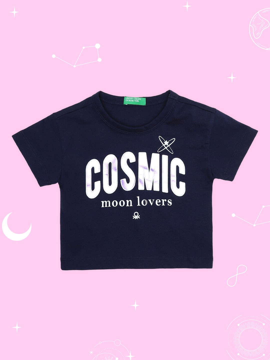 

United Colors of Benetton Girls Navy Blue Typography Printed Cotton T-shirt