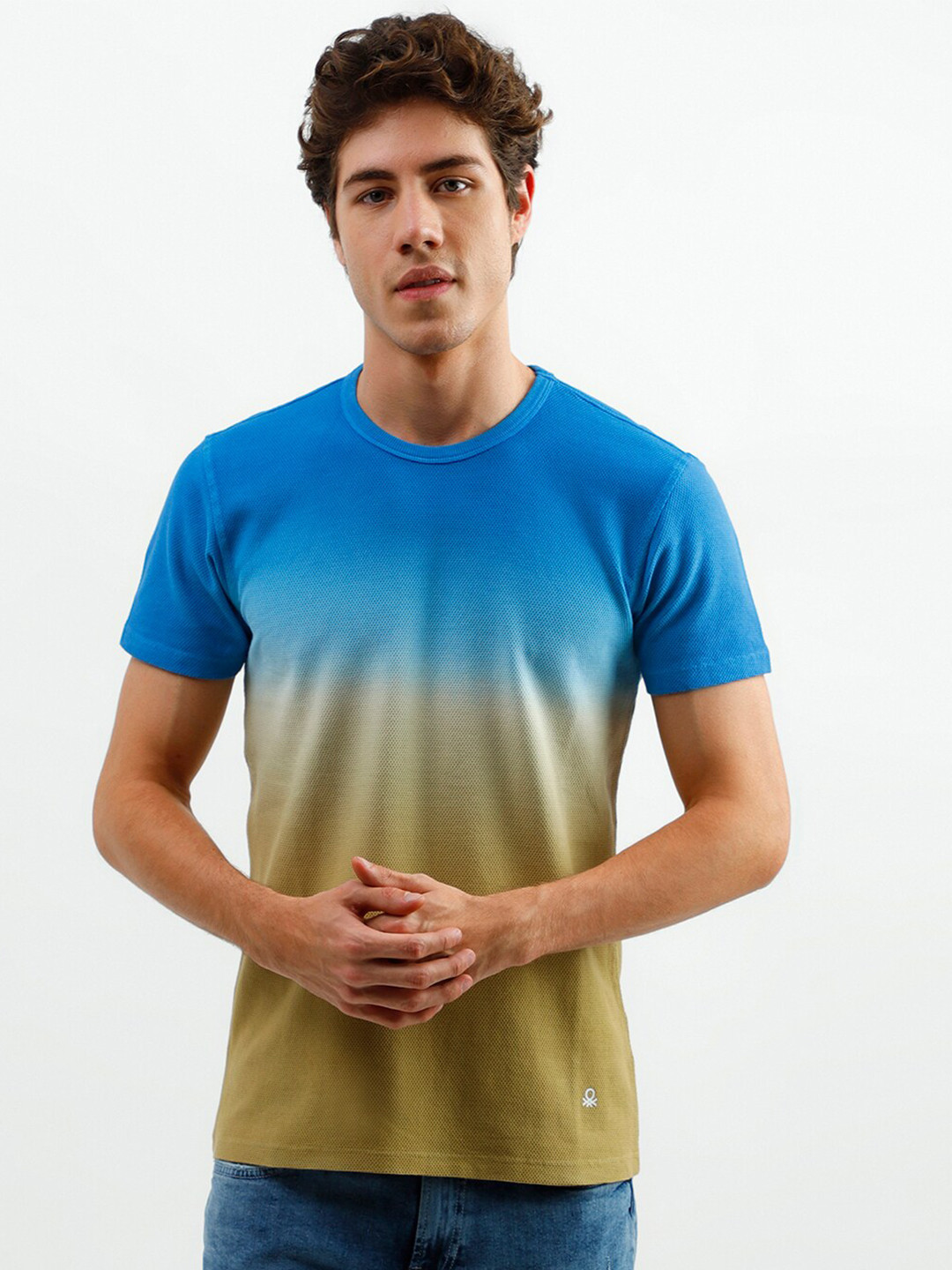 

United Colors of Benetton Men Blue Printed Cotton T-shirt