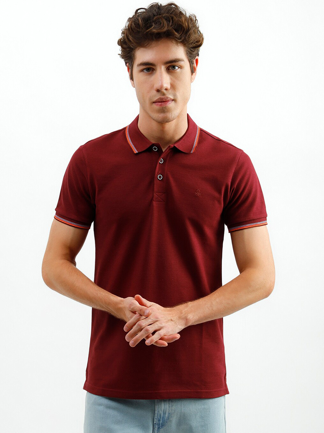 

United Colors of Benetton Men Maroon Polo Collar Cotton T-shirt