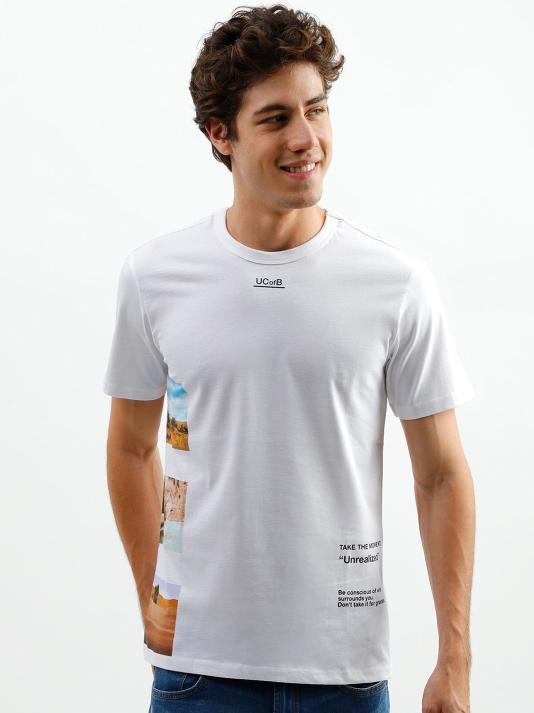 

United Colors of Benetton Men White Printed Cotton T-shirt