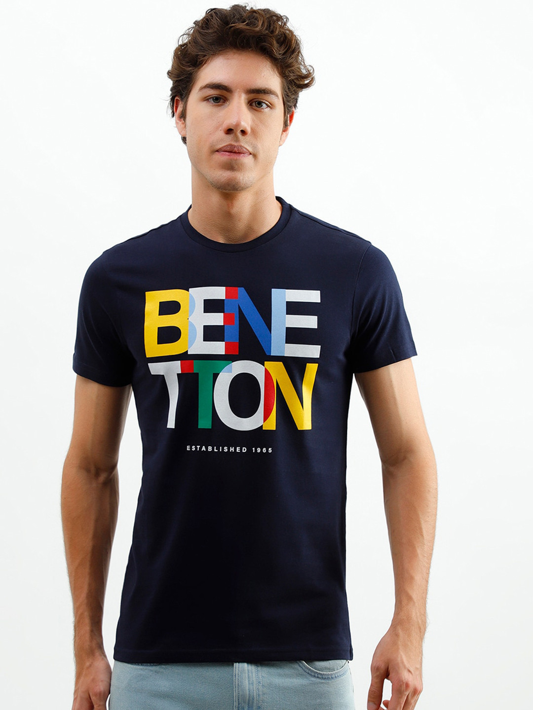 

United Colors of Benetton Men Navy Blue Typography Printed T-shirt