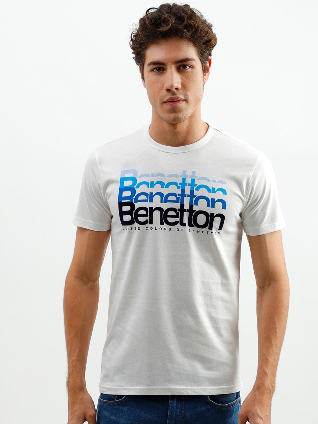 

United Colors of Benetton Men Off White Printed T-shirt