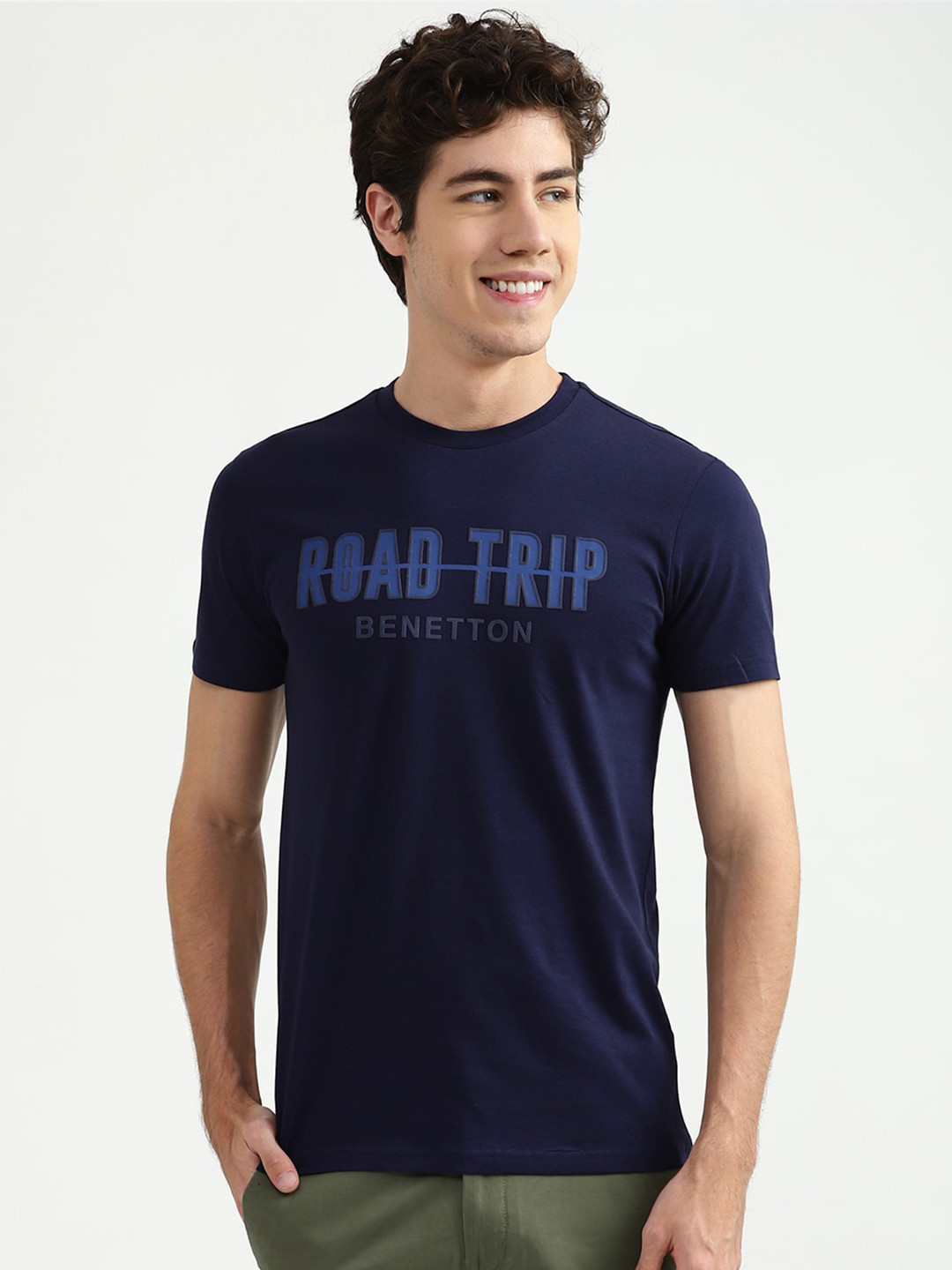 

United Colors of Benetton Men Navy Blue Typography Printed T-shirt