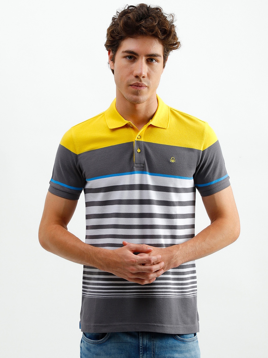 

United Colors of Benetton Men Multicoloured Striped Polo Collar T-shirt, Multi