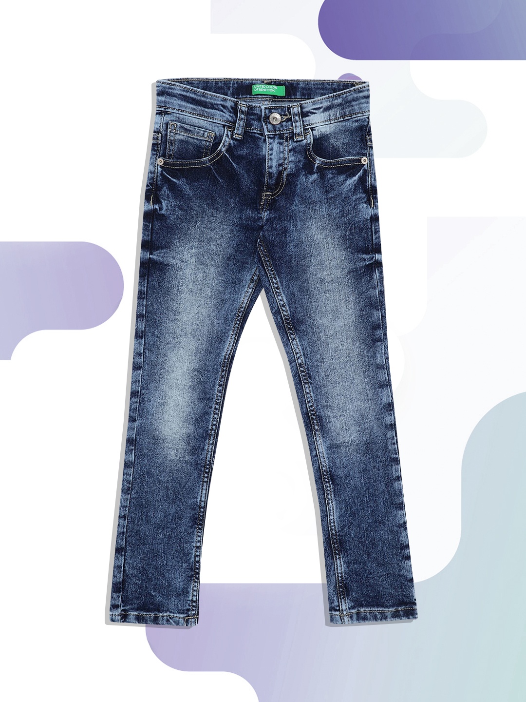 

United Colors of Benetton Boys Navy Blue Heavy Fade Jeans