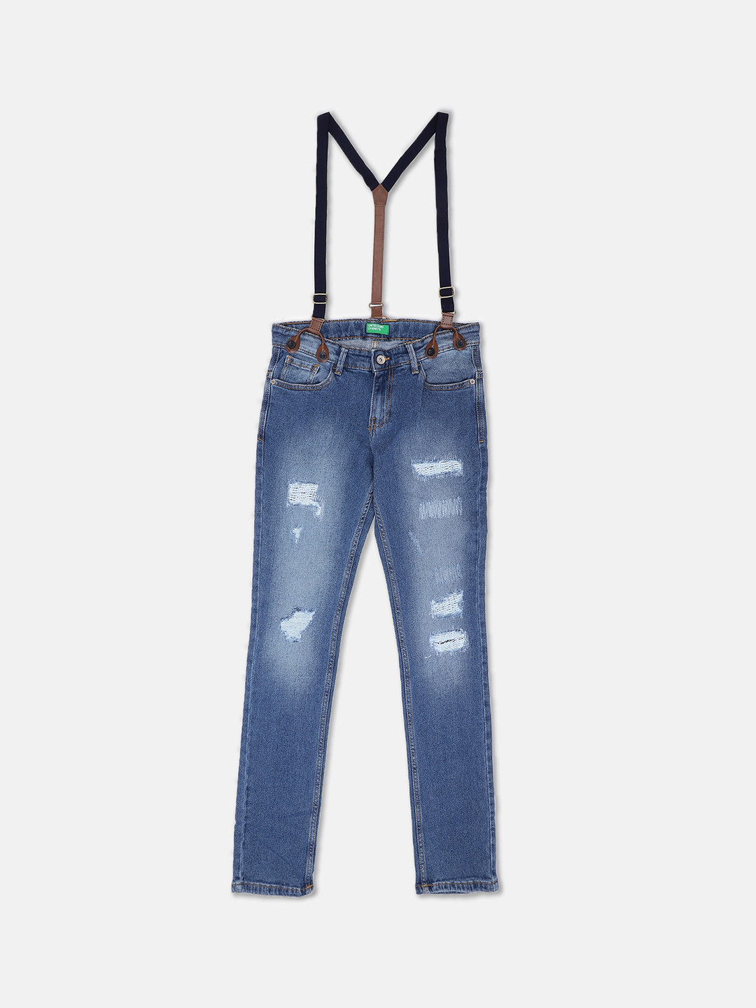 

United Colors of Benetton Boys Navy Blue Low-Rise Mildly Distressed Heavy Fade Jeans