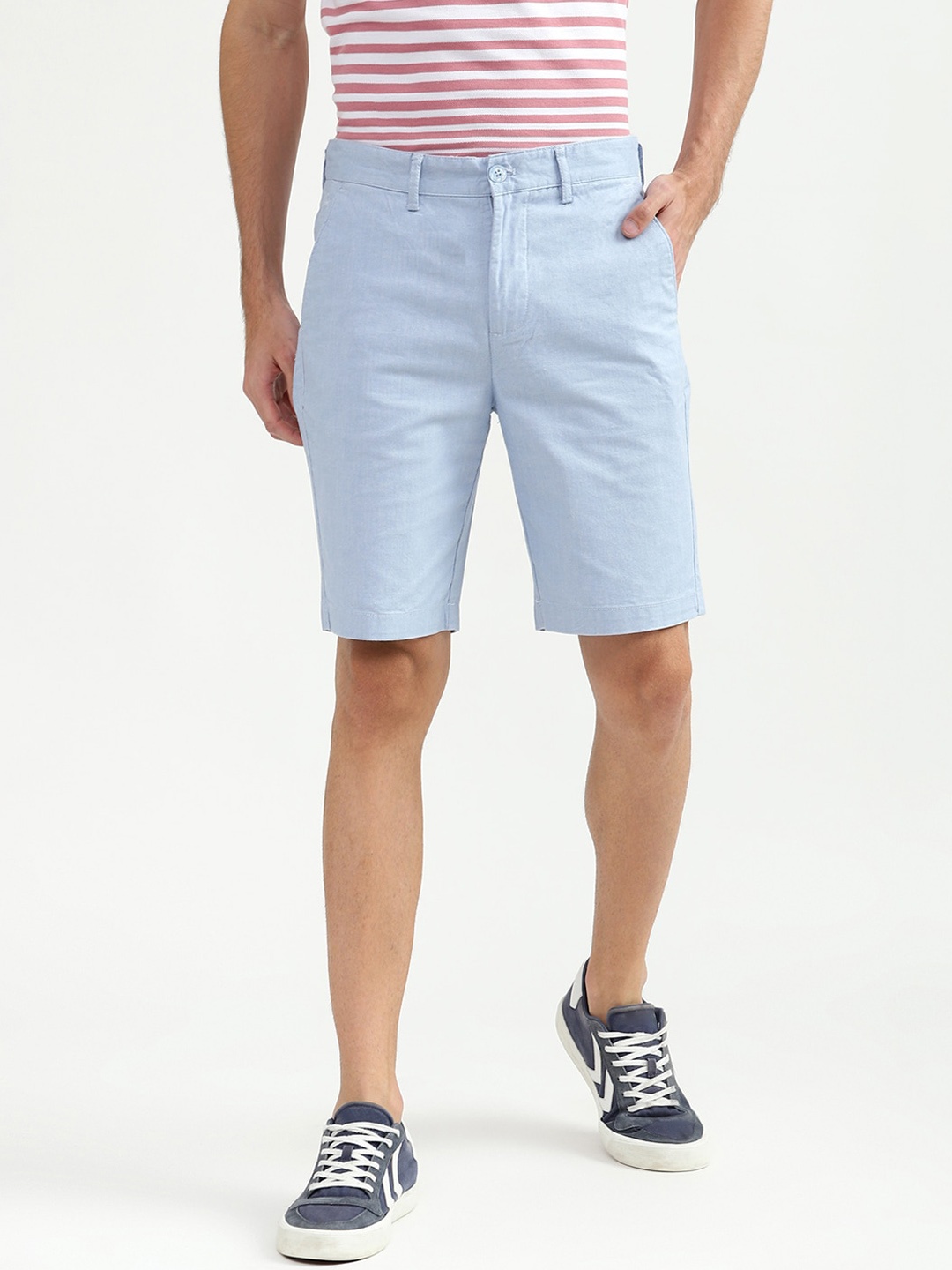

United Colors of Benetton Men Blue Solid Cotton Shorts