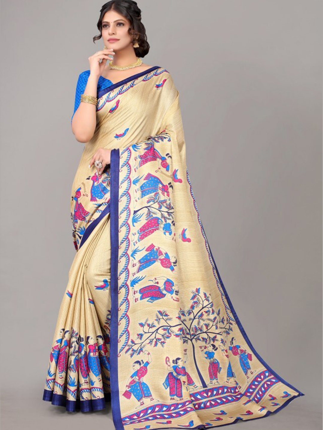 

Yashika Blue & Beige Ethnic Motifs Art Silk Saree