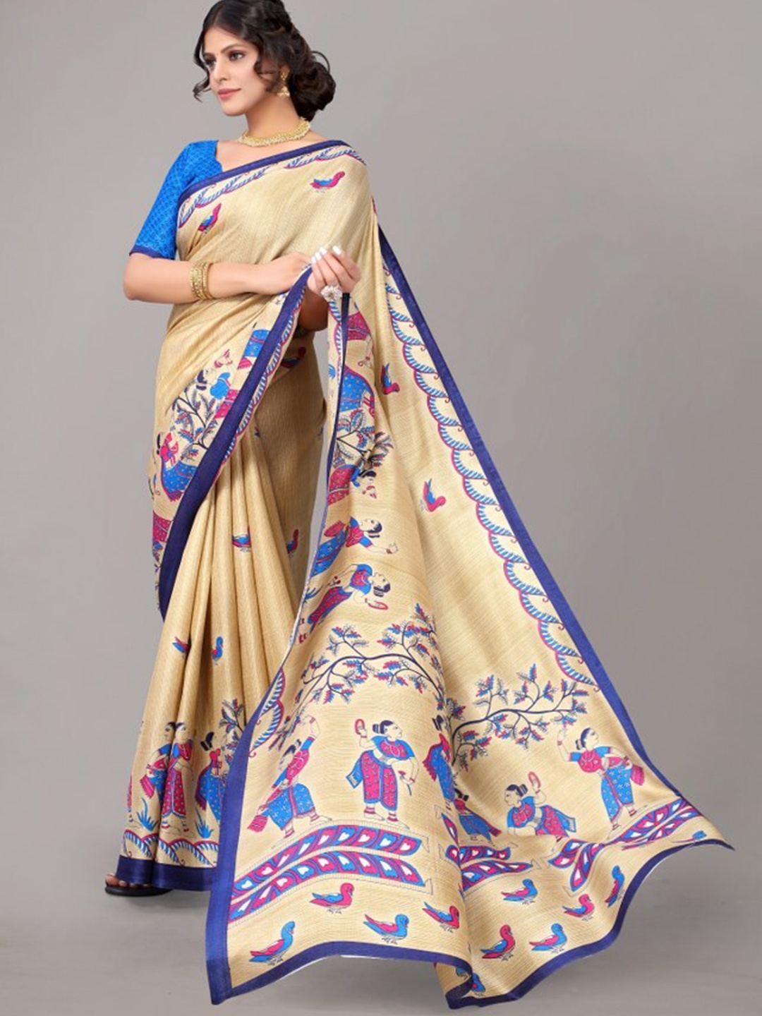 

Yashika Blue & Yellow Ethnic Motifs Art Silk Saree