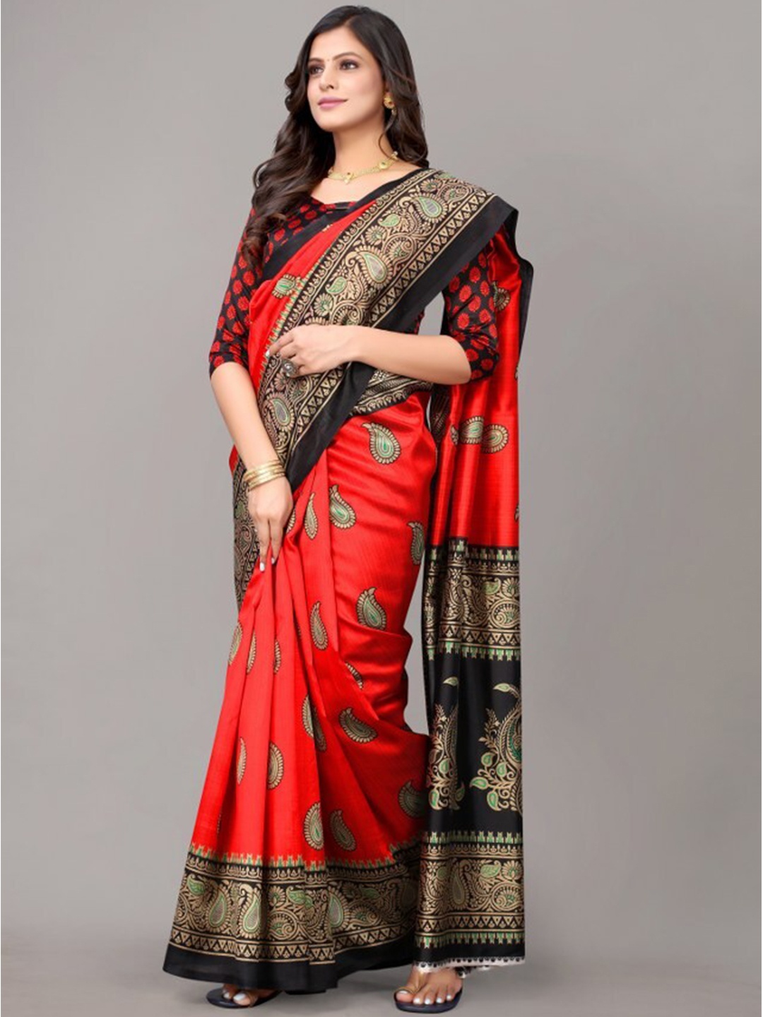 

Yashika Red & Black Ethnic Motifs Art Silk Saree