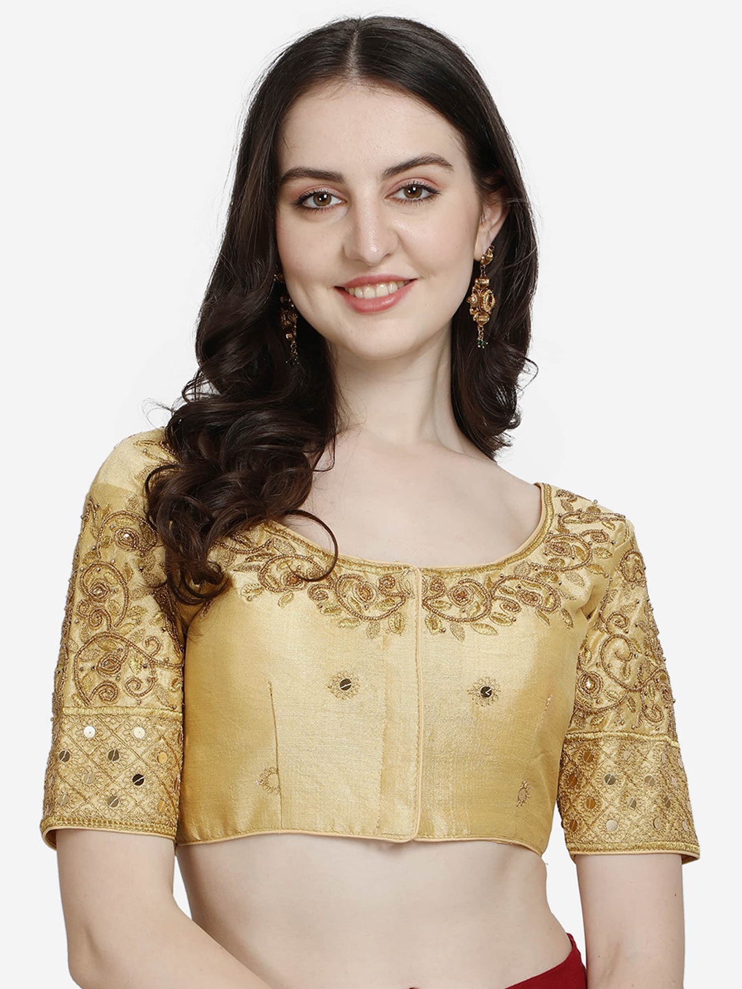 

Mesmore Women Beige Embroidered Saree Blouse