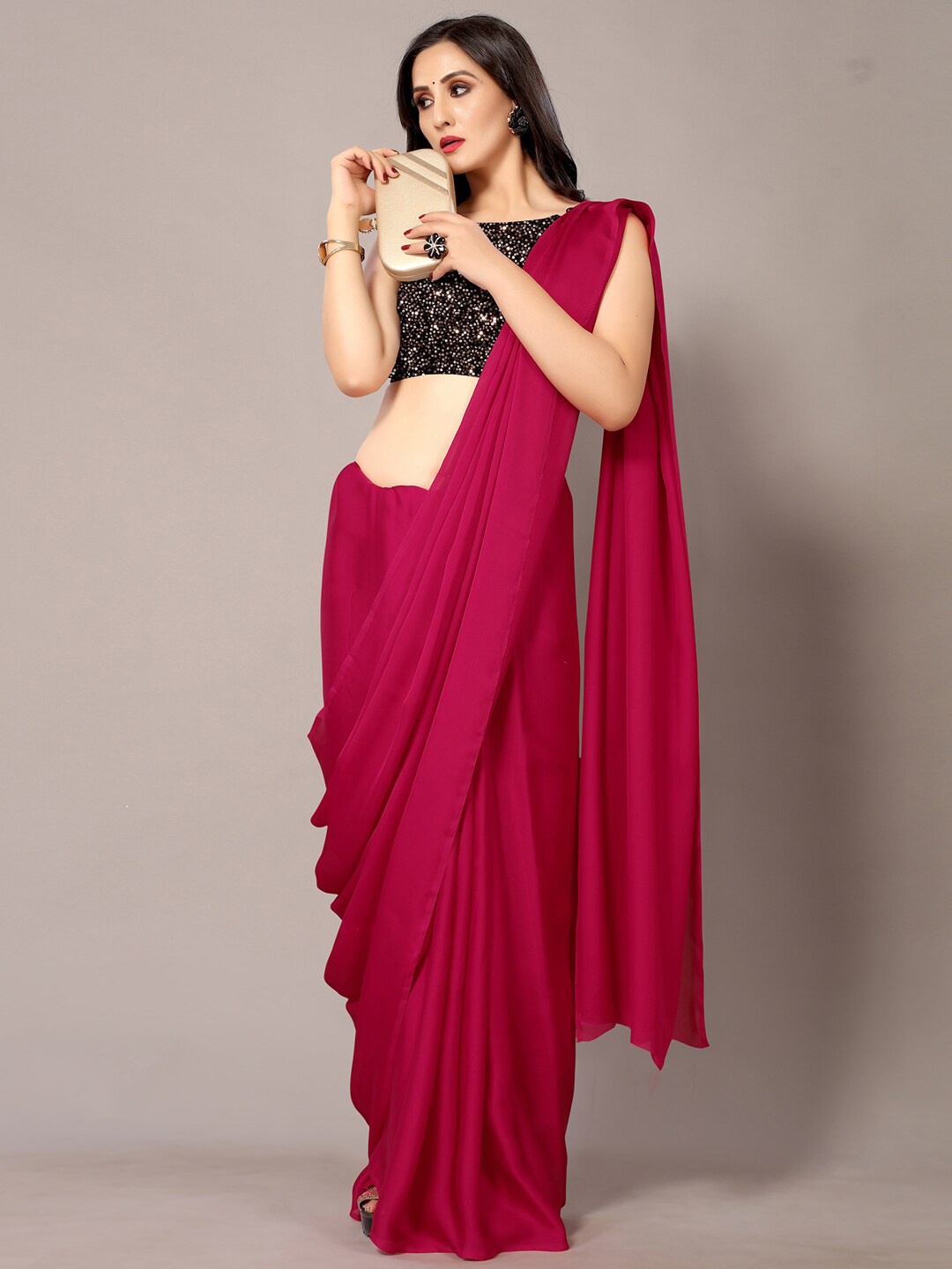 

HRITIKA Magenta Sequinned Satin Saree