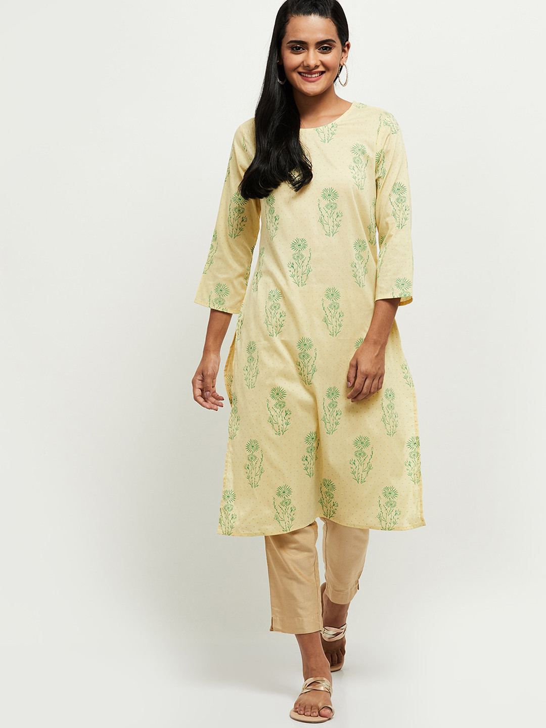 

max Yellow Ethnic Motifs Printed Straight Kurta