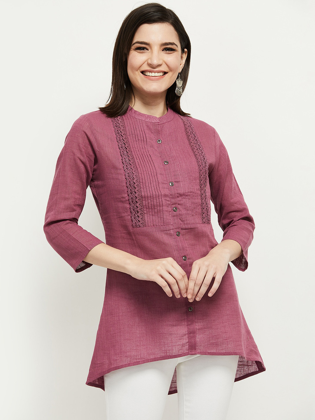

max Women Purple Embroidered Kurti