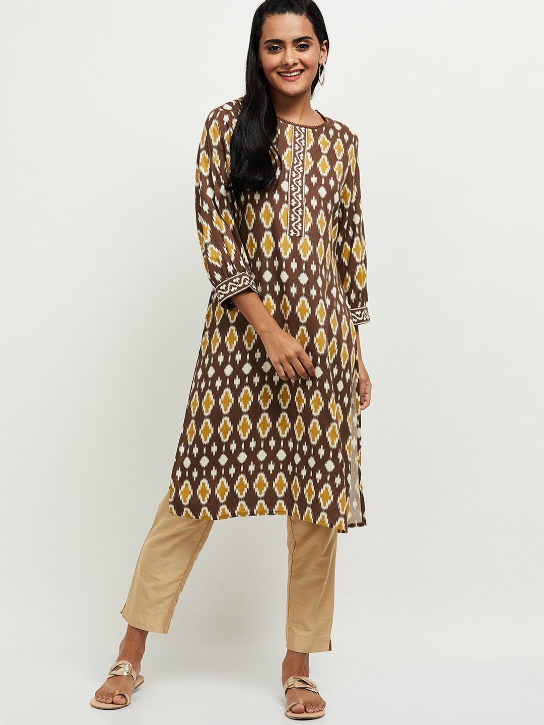 

max Women Brown Ethnic Motifs Printed Kurta