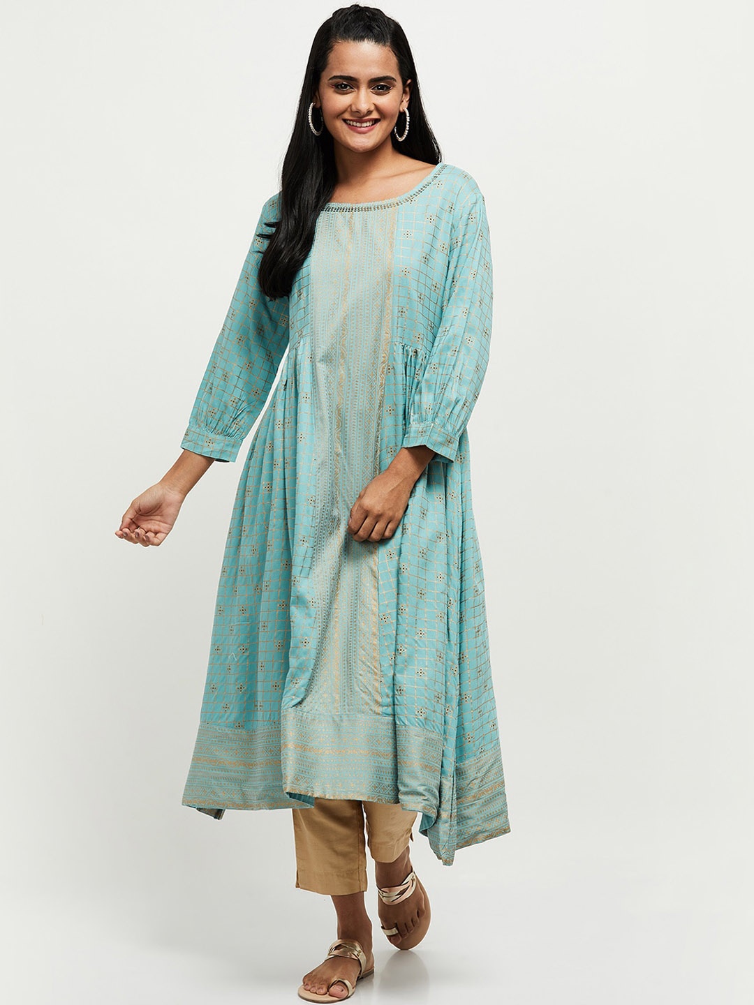 

max Women Blue Ethnic Motifs Printed Asymmetric Anarkali Kurta