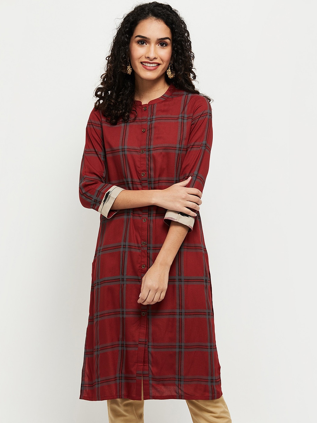 

max Women Red Checked Kurta