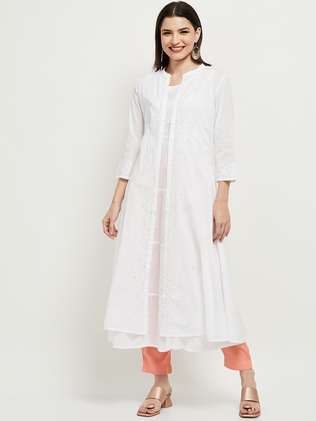 

max Women Off White Chikankari Anarkali Kurta
