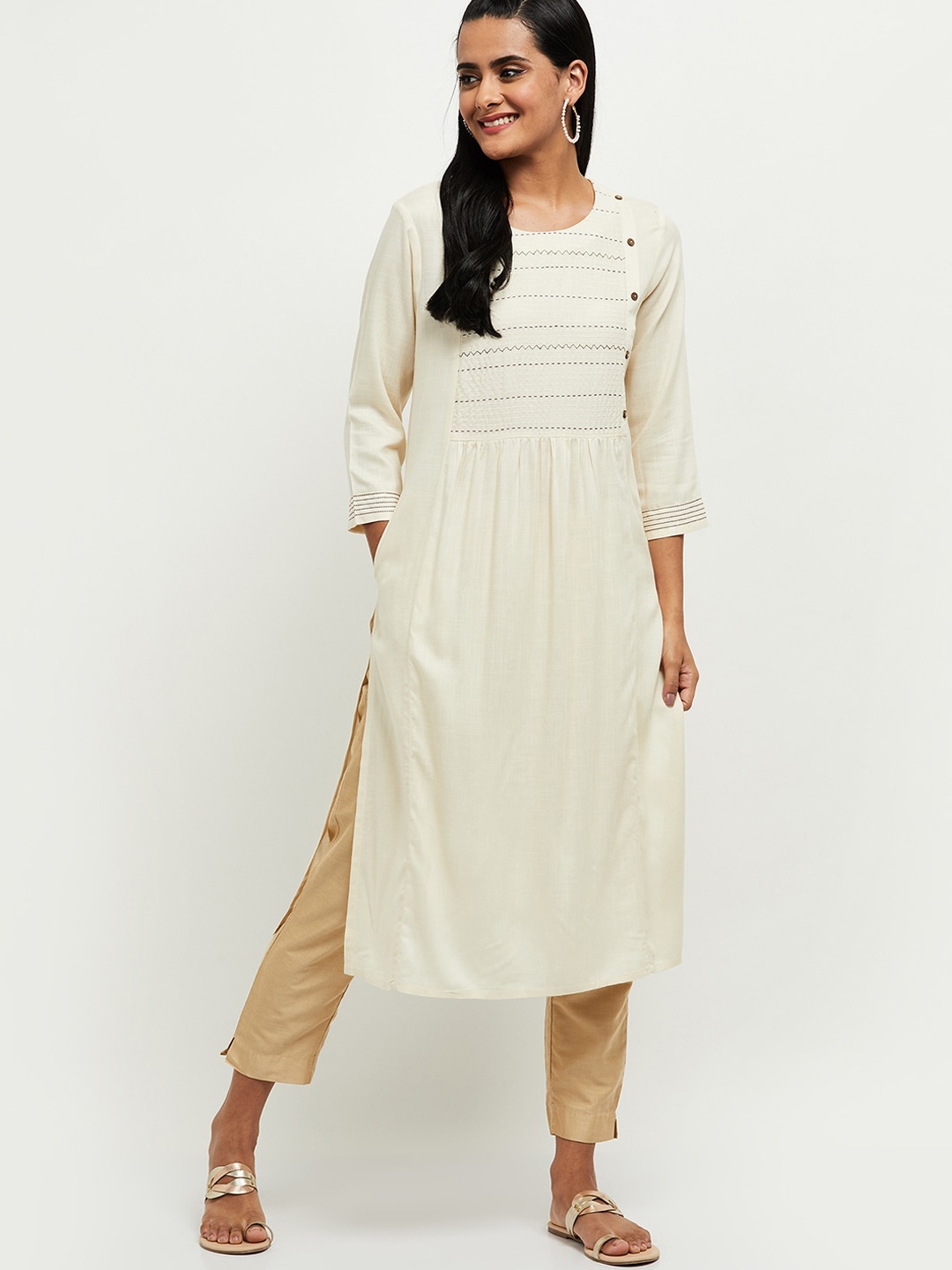 

max Women Off White Yoke Design Kurta