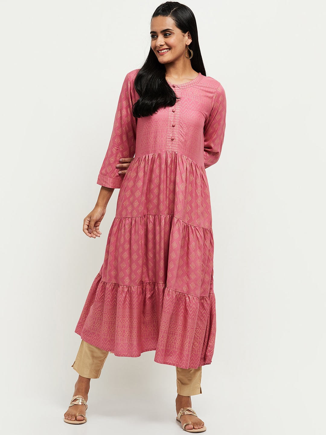 

max Women Pink Ethnic Motifs Printed Anarkali Kurta