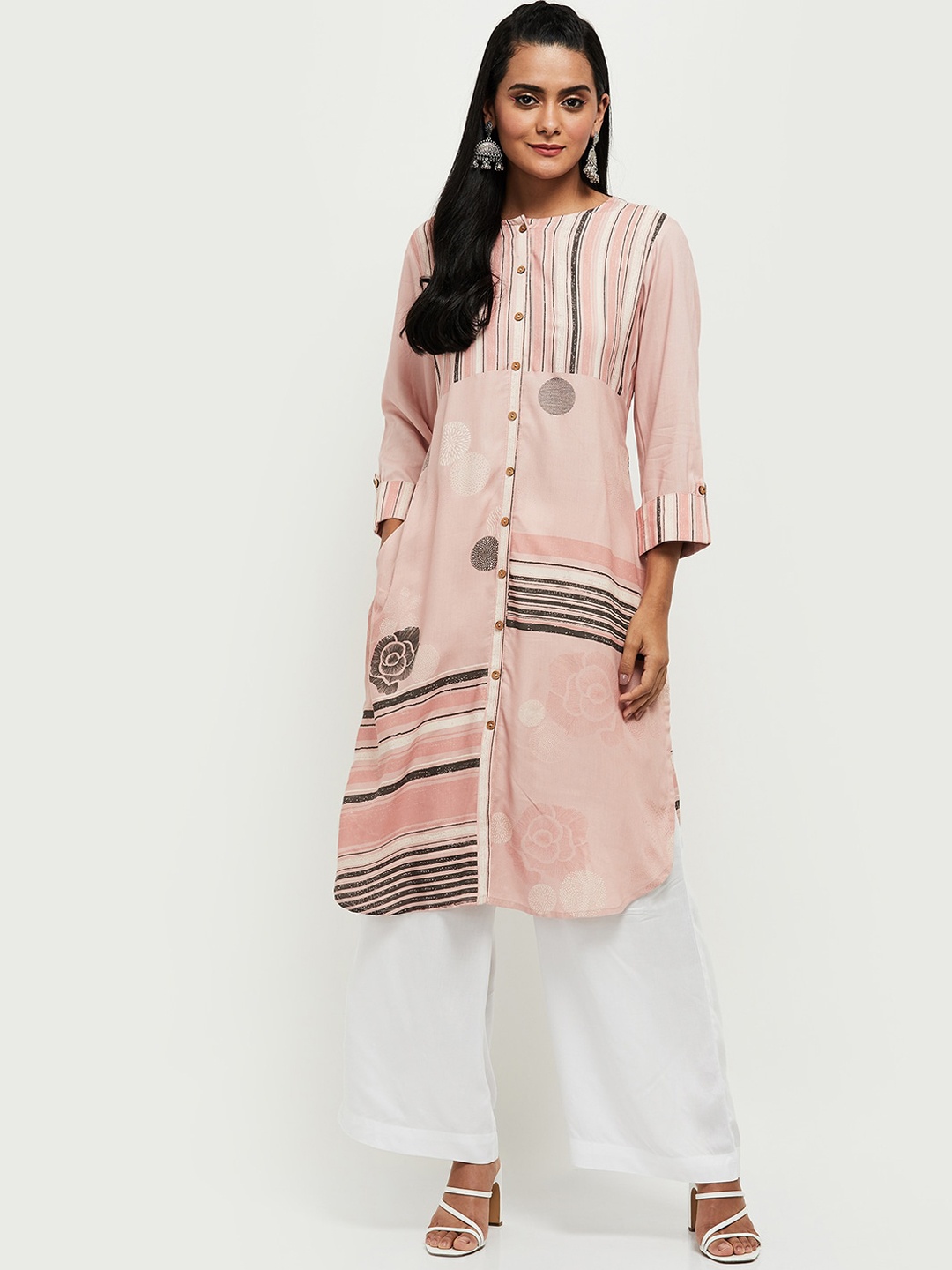 

max Pink Striped Straight Kurta