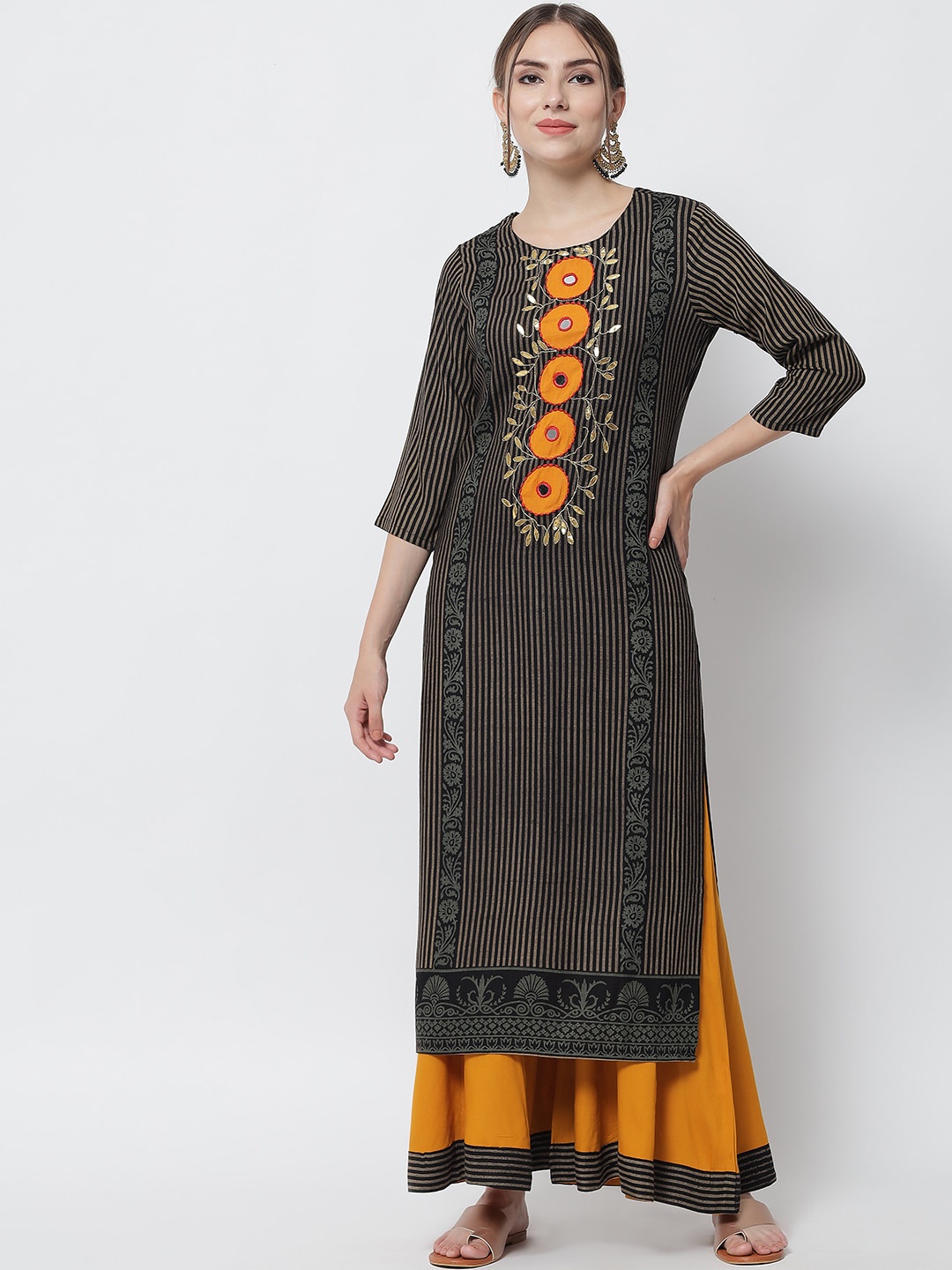 

Pankvi Women Black Yoke Design Gotta Patti Kurta with Palazzos