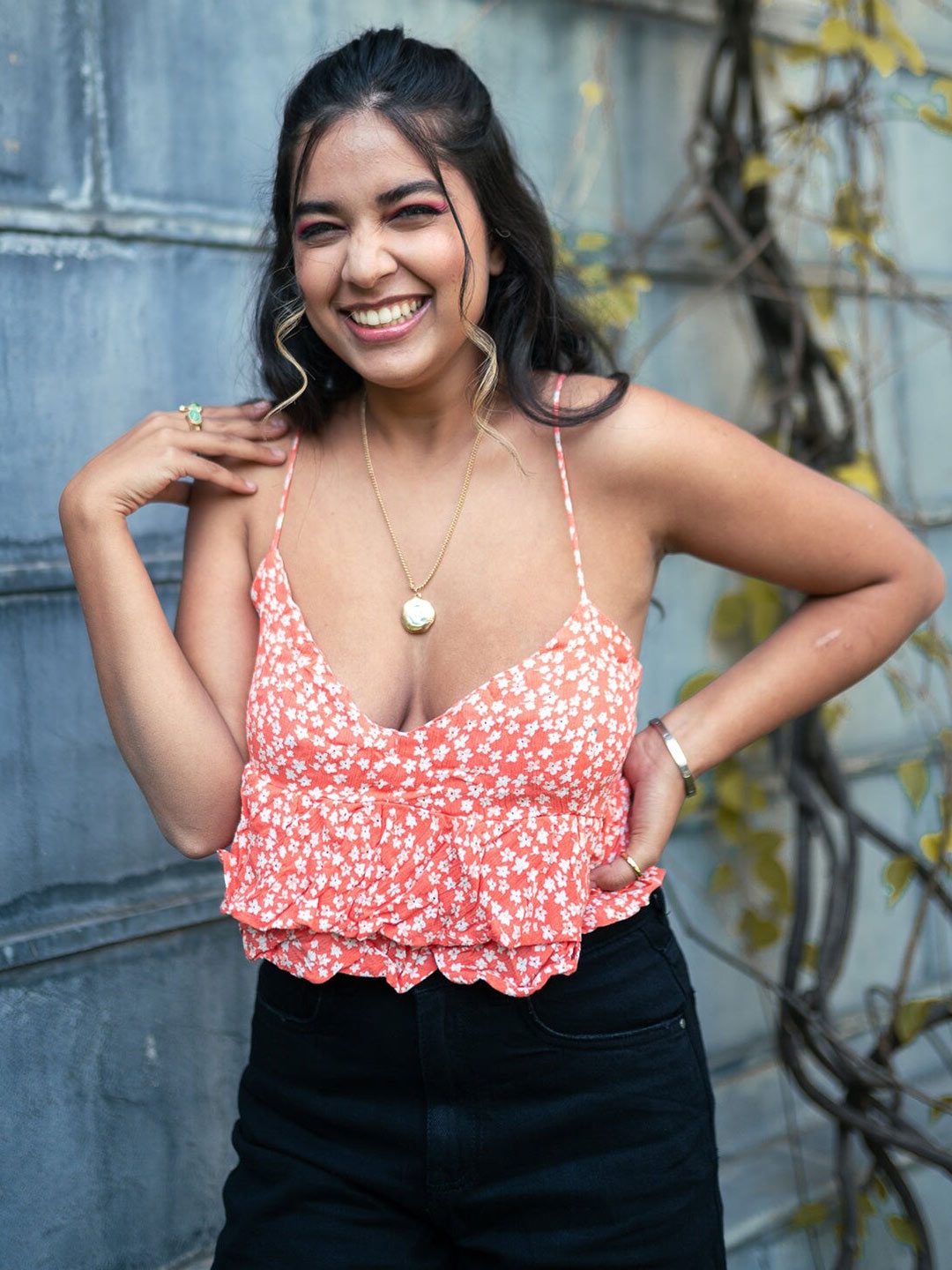 

FREAKINS Orange Floral Layered Top